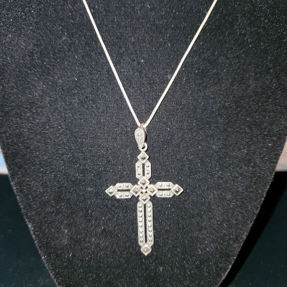 Sterling Marcasite  Gothic Cross Necklace - Picture 7 of 8